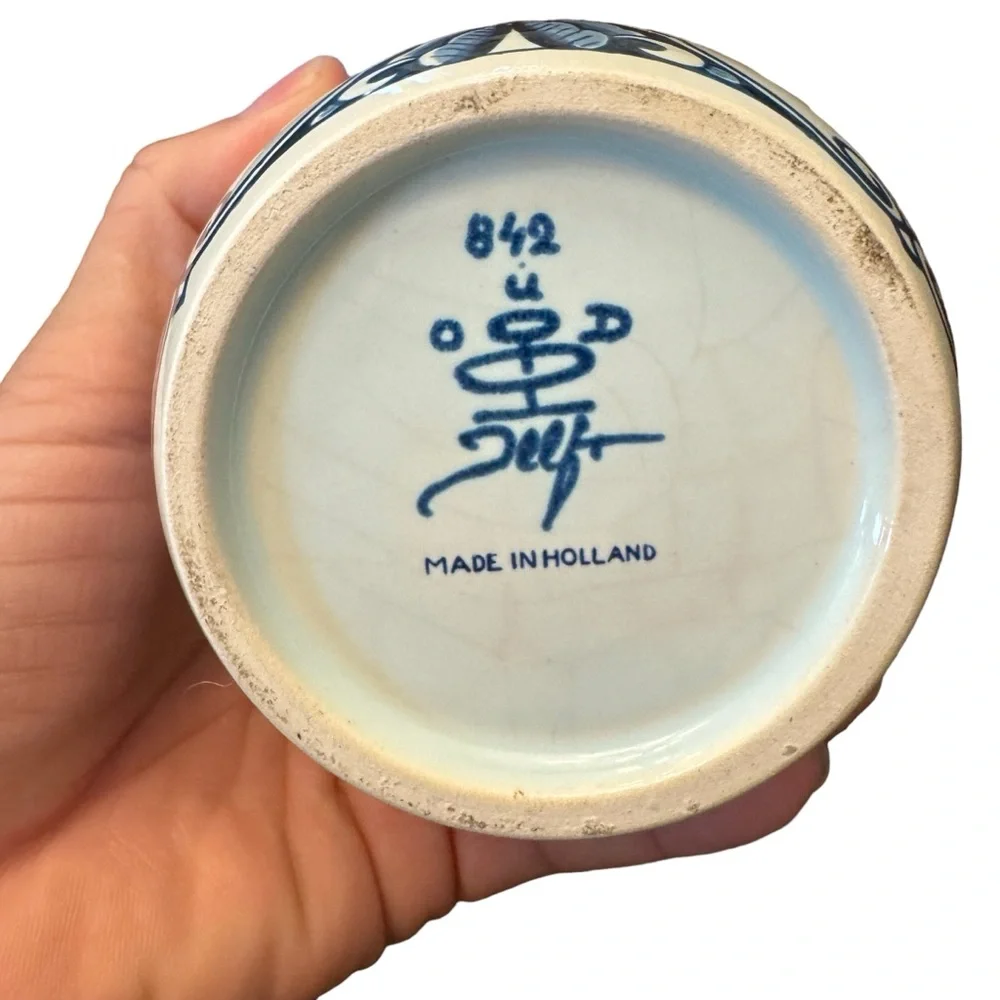 Vintage 1960s Danish Delft Fine Porcelain Ginger Jar With Lid